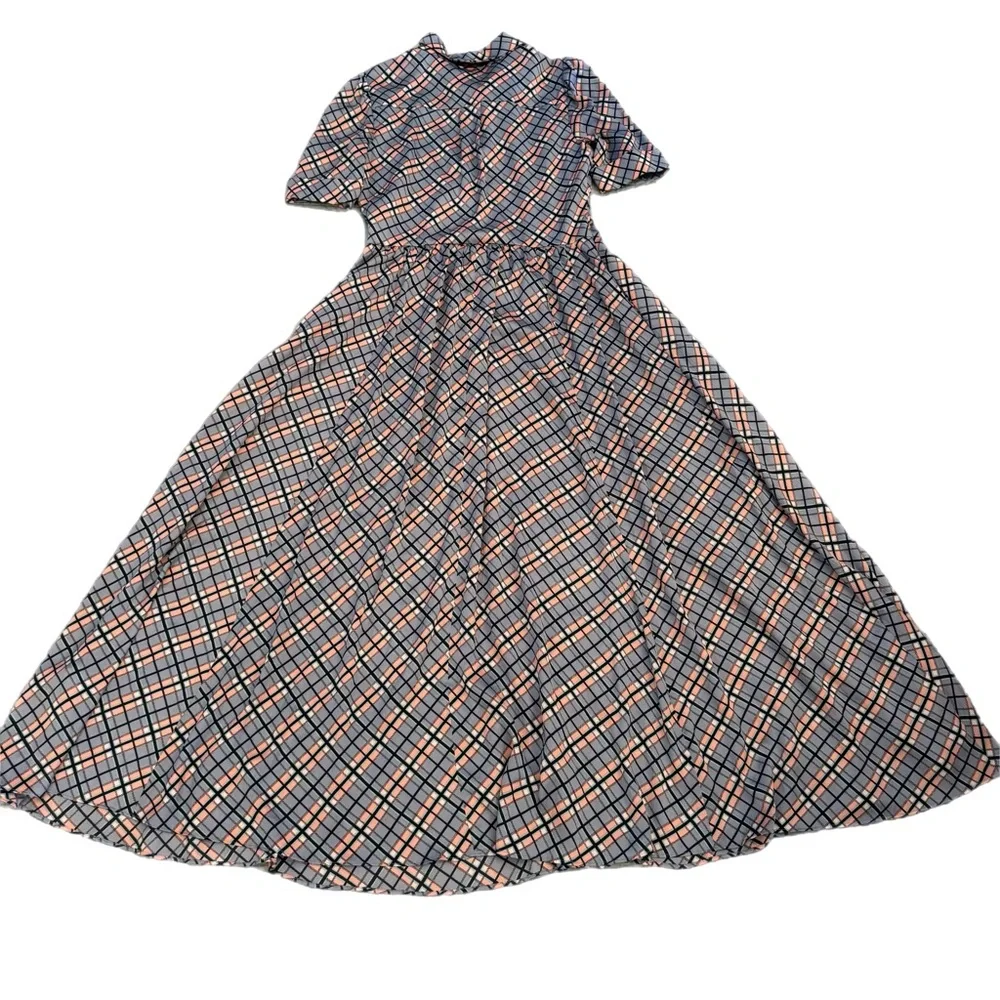 Gal Meets Glam Collection Colette Blue Plaid Button-Down Maxi Dress Size 12 - Picture 7 of 16